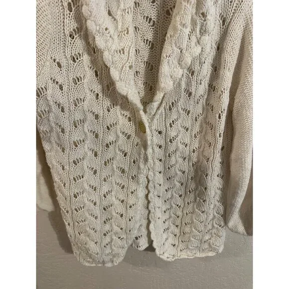 Y Coldwater Creek Cream Ramie & Cotton Chunky Knit Fisherman Cardigan - Picture 4 of 11